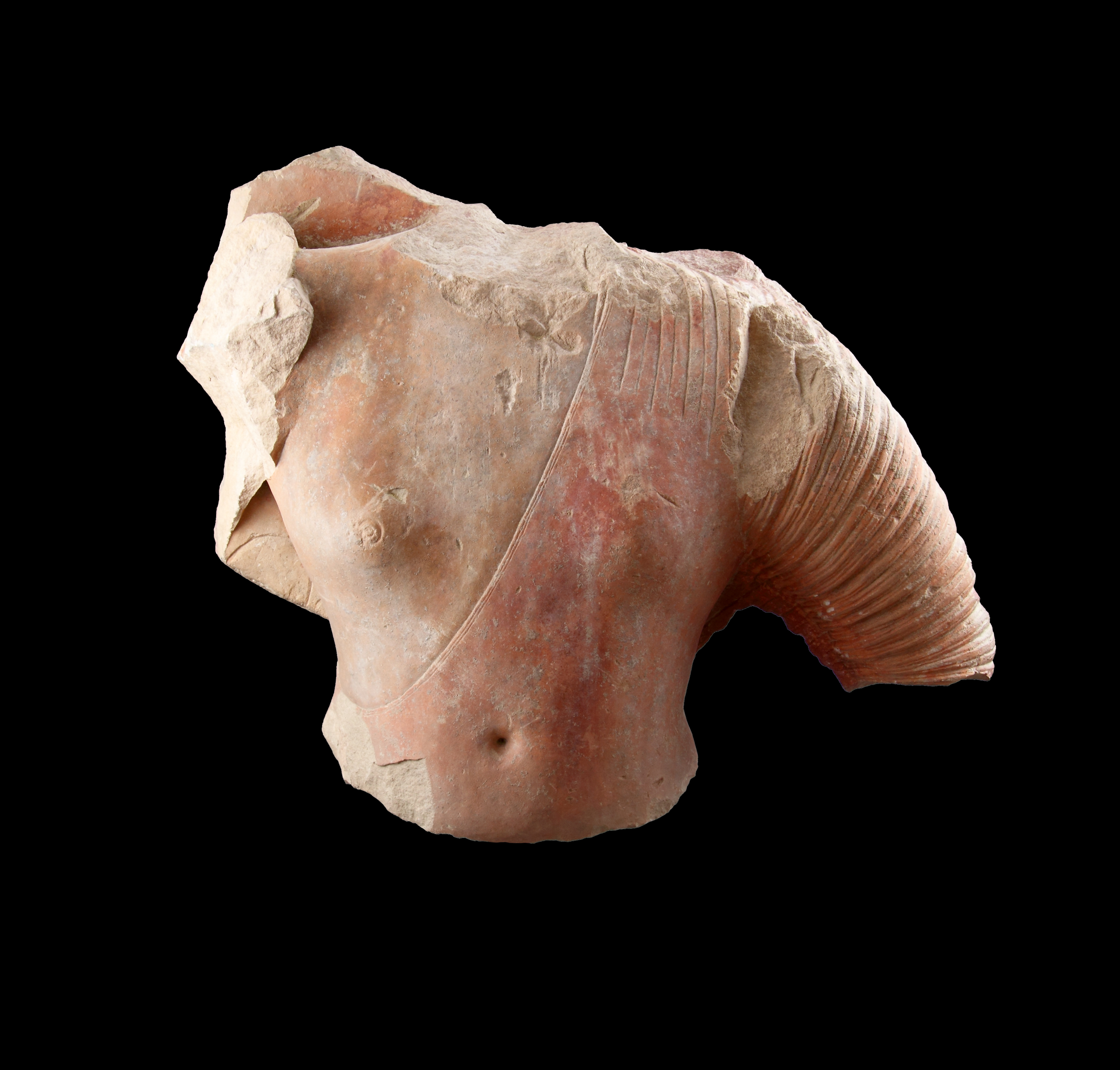 A Rare Ancient Kushan Northern India Uttar Pradesh Monumental Red Sandstone Torso Fragment of the Buddha